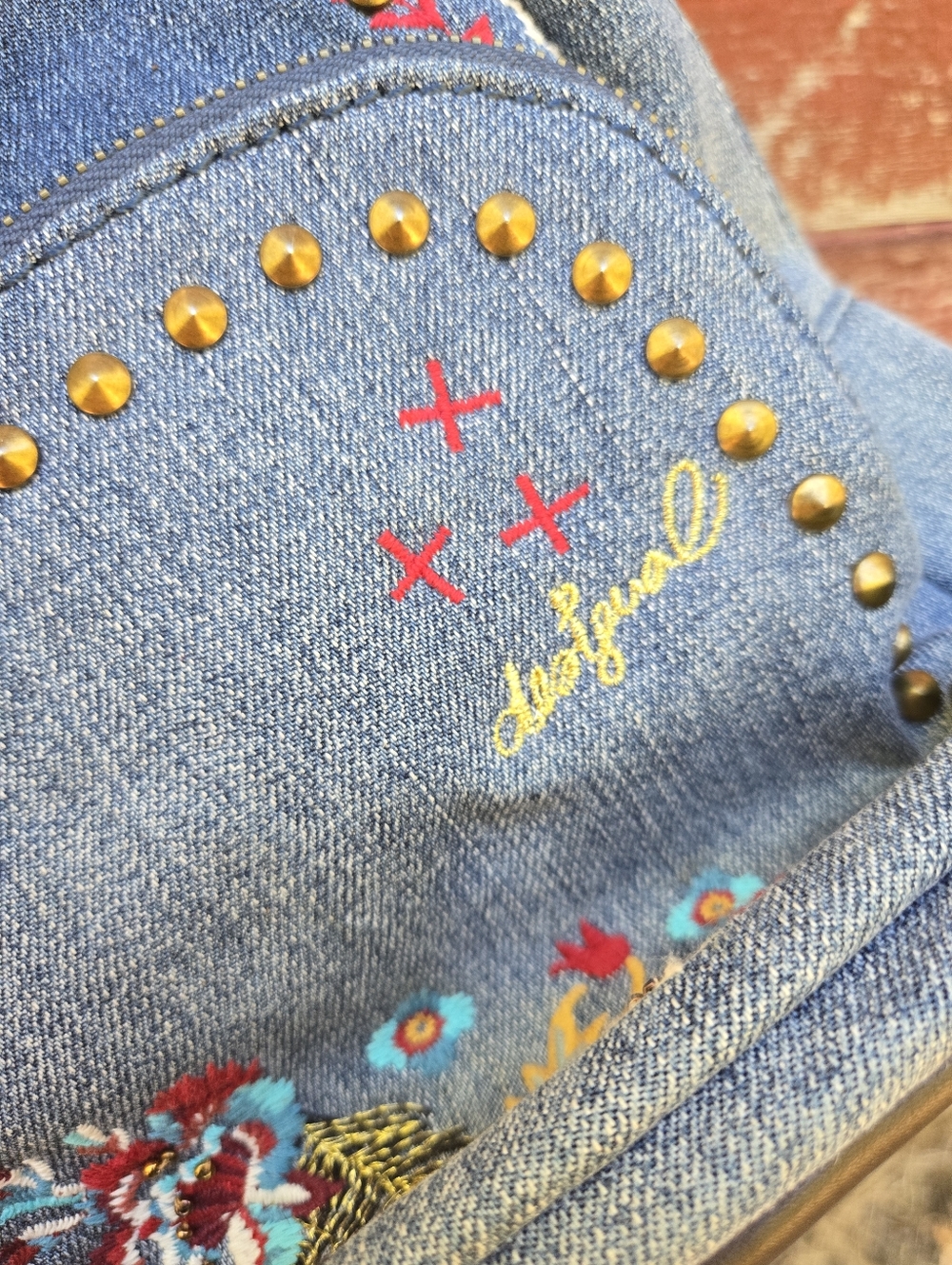 Denim Embroidered Mini Backpack - Blue - Picture 5 of 5